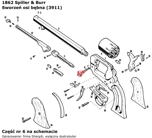 Sworzeń osi bębna Pietta 1862 Spiller & Burr (3911)